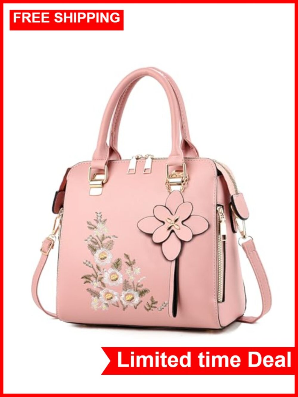 Vintage Embroidered Satchel Handbag Crossbody Purse with Floral Design